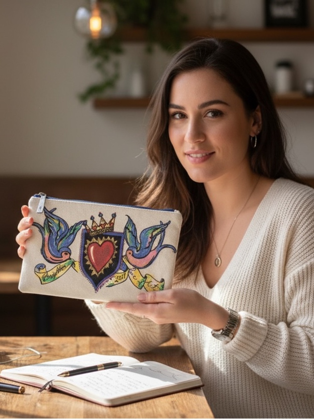 Brighton Live Of Art 2019 pouch featuring cute birds and hearts
